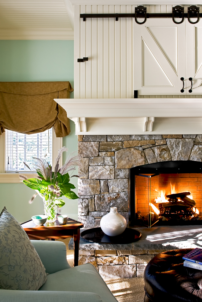 Stone Fireplace with TV Above