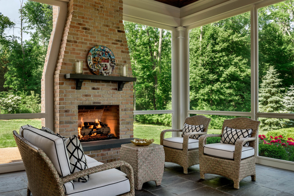 Porch with Brick Fireplace