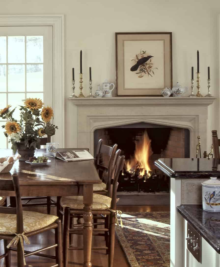 Kitchen Fireplace With Stone Surround